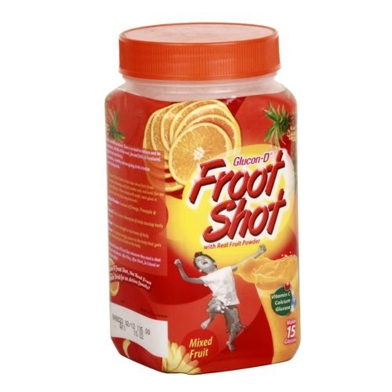 GLUCON D FROOT SHOT FRUIT DRINK WITH REAL FRUIT POWDER MIXED FRUIT 500 GM JAR